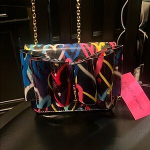 Graffiti Art Clutch with Bow and Chain